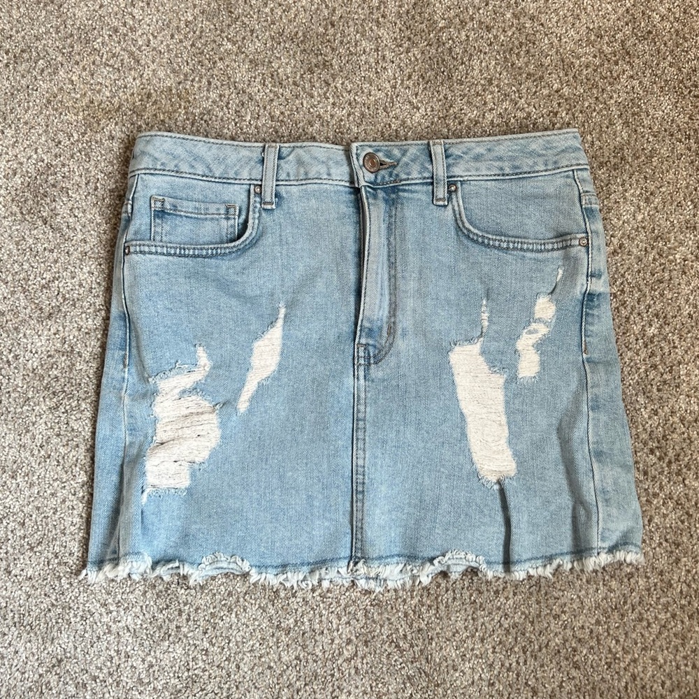 Forever 21 Light Blue Distressed Mini Skirt
